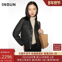 Enshang 2021 Winter new shopping mall with plaid V collar warm sheepskin leather short leather jacket women