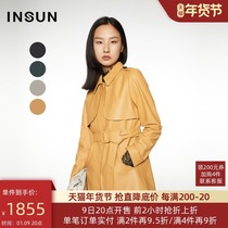 Enshang shopping mall with winter New hooded stitching sheepskin belt girdle fashion jacket women loose short