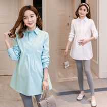 Spring and Autumn Shirt Top Solid Color Fashion Pregnant Womens Business Shirt Long Sleeve Autumn Maternity Wear Korean Edition