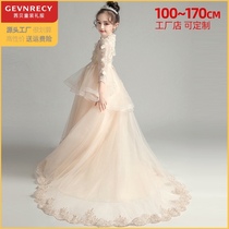 Girls dress children high-end princess dress flower girl host catwalk show costume piano wedding dress trailing skirt 170