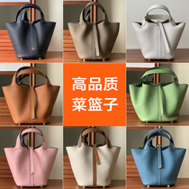 High-set semi-handmade togo head layer cowhide picotin18 leather h home vegetable basket bag bucket color