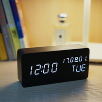 Charging wooden clock alarm clock modern simple student clock clock clock bedside luminous creative electronic clock intelligent mute