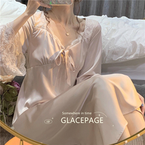 Japanese GP Sleepwear Woman Spring Autumn New Sexy Lace Lace Long Sleeve Sleeping Dress Home Dress True Silk Sweet Advanced Sensation