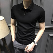 Polo shirt mens short-sleeved ice silk slim-fitting lapel all-match high-end mens breathable casual summer black mens T-shirt