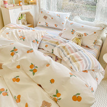 Spring Summer Little Fresh Pure Cotton Four Sets Brief Girl Wind 40 Slanted all cotton Korean Department Flower Dormitory Three Sets