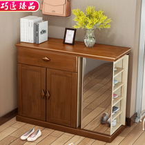 Chinese shoe cabinet Household multi-function locker rotating with mirror Modern simple solid wood large capacity storage cabinet