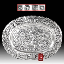 1072G early German Hanau sterling silver characters war theme wall display plate Western antique ornaments