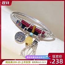 9999 sterling silver bracelet female heart meritans retro National style solid closed double ring ancient method foot silver bracelet Young