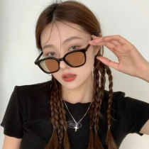 Korean Version Tide Black Box Tea Color Sunscreen Women Summer Sunscreen 2022 New Round Face Large Face With Slim Net Red Sunglasses