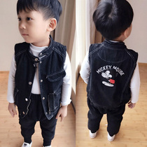 Childrens cowboy waistcoat male spring-style boy waistcoat 2022 new spring and autumn thinner Tidal Boy Foreign Wear Vest