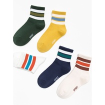 Striped Socks men and women pure cotton midbarrel socks slim summer ins Chains Chains Spring autumn basketball Sox lovers spring
