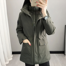 Large size assault clothing women's cotton liner long three-in-one detachable winter warm coat outdoor mountaineering clothing