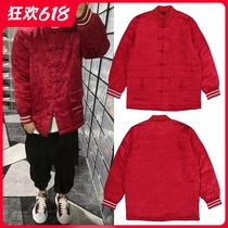 Jin Fan Edison Chen with the same trendy brand jacket mens red silk Chinese Tang suit loose casual womens baseball couple cotton clothes