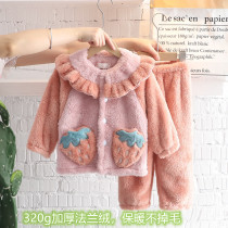 Childrens autumn and winter flannel pajamas thickened girl princess baby coral velvet home clothing male child warm suit