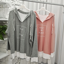 Pregnant womens autumn new knitted cotton sweater stitching fashion Korean version of large size female personality fake two-piece coat