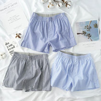 2 Dress Summer Mens Home Pants Shorts Pure Cotton Arro Pants Loose Breathable Striped Four-corner Sleep Pants Tide