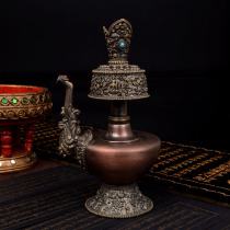(Dazang Zen ornaments) Tibetan Buddhist supplies red copper ancient green Ben pot pot net kettle about 18cm high