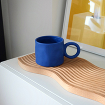  Spot AHD｜Big ear mug Hand-kneaded inkjet dot ceramic large ring cup ins Klein blue water cup