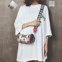 ins super fire bag on the new small bag female 2020 new graffiti cylinder bag wild Korean version wide shoulder strap messenger bag
