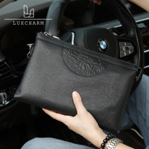 Luxcharm mens hand grab bag genuine leather casual clip bag new head layer of cow leather upscale printed light and luxurious bag man