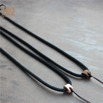 Mans black pendant pendant with thick original handmade cow leather head imported Milan jade Jade Necklace Rope is about durable