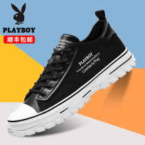 Playboy mens shoes summer breathable new black canvas shoes thick soled sports leisure shoes low board shoes men