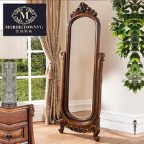 Luxury European style dressing mirror American solid wood fitting mirror bedroom corner rotating floor mirror vertical full-length mirror home