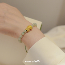 Natural Hetian Jade Braille Bracelet Female Xia Zhaicai Transferring evil ins niche design sense rope girlfriend gift