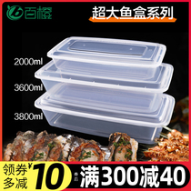 2000 3600ml rectangular large fish packing box grilled fish skewer lunch box disposable lunch box super long