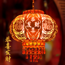 Chinese festive wrought iron LED lamp indoor outdoor waterproof red lantern housewarming wedding balcony rotating horse chandelier