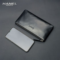 Zipper long wallet leather soft leather mens cowhide mini handbag womens wrist mobile phone bag Simple ultra-thin