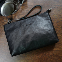 Hand grab bag mens leather bag large capacity envelope handbag retro soft head coat leather tide business leisure