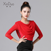 Modern Dance Practice Dress Waltz Dance Dress Top Women's New Red Crewneck Mesh National Standard Dance Latin Dance Dress