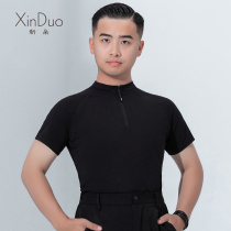 Modern dance clothes national standard dance ballroom dance dance practice shirt mens summer New zipper short sleeve performance Latin dance clothes