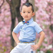 61 children acting dress boy baby pure cotton short sleeve suit Summer Inn wind collar tie shirt pants two pieces
