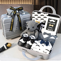 Baby high-end gift box newborn little gentleman dress set cotton full moon 100 days male baby birthday gift