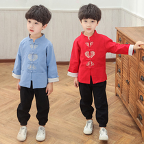 Boys embroidery kindergarten Garden clothing Chinese knot Tang suit long sleeve suit Chinese style retro Hanfu performance suit class suit