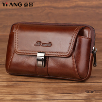 2021 new leather wear belt mobile phone Bag Mens cattle leather mobile phone running bag 6 5 6 8 inch mini hanging bag