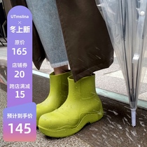 Ashigo mona same avocado Net red rain shoes women plus velvet warm non-slip thick-soled rain boots short tube water shoes tide