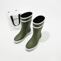 (designer womens shoes) 100 hitch anti-slip rain shoes fashion exterior wearing waterproof middle cylinder rain boots flat bottom and all four seasons in Europe and America