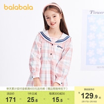 Ballabala children dress girl dress girl spring dress CUHK Girl princess skirt navy collar plaid dress sweet dress
