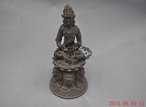 Xiangxin Copper Art Pavilion Old antique Guanshiyin Lotus Lion Guanyin Buddha Statue 12*6cm