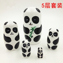 Hand-painted Russian doll 5-layer panda doll wooden educational toy handicraft set baby to send foreigners