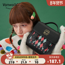 VANWALK Christmas series retro cute fun plaid shoulder bag advanced girlish color Hand bag tide