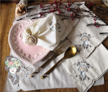 Foreign trade Export original single pure cotton beige light corner double sided embroidered towel napkin 44 * 44cm