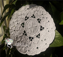 Foreign trade Export original single white cotton hemp cloth handmade full work embroidered cup cushion vase cushion for afternoon tea cushion