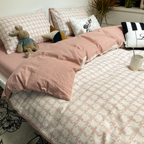 ins bed bedding four pieces of pure cotton full cotton 100 minimalist Nordic bed linen bed with three sets of spring