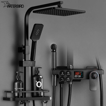 Constant temperature Nordic black shower set Bathroom full copper household toilet Pressurized rain shower large bath