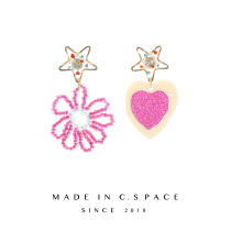 Dopamine Ornament Pink Loving Flowers Asymmetrical Earrings Sweet girl Sensation Strings of Everest Ear Nails Barbie