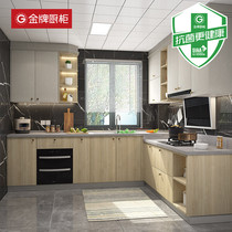 Gold kitchen cabinet antibacterial cabinet custom kitchen integral quartz stone countertop open stove cabinet economical household